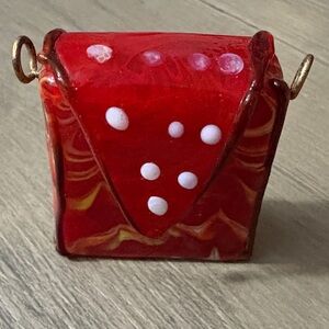 Red Glass mini purse charm preloved